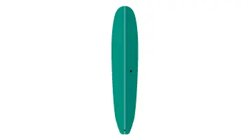Grünes Longboard mit runder Form und voluminöser Nase