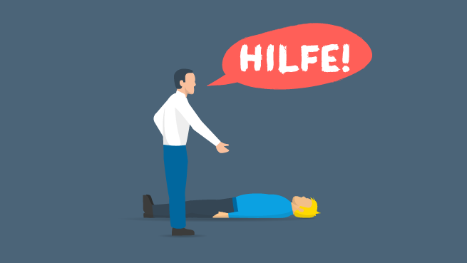 Illustration von einer Person, die nach Hilfe ruft. 