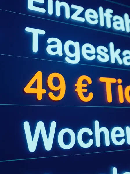Anzeigetafel mit 49 Euro Ticket