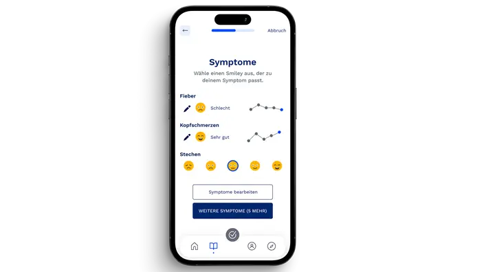 Screenshot des Moduls Symptomübersicht der Fimo Health App