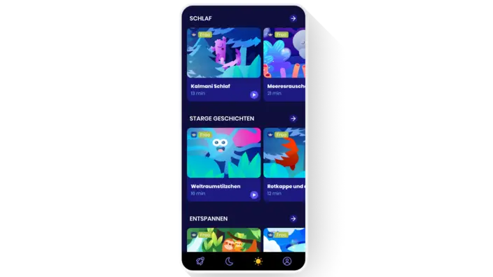 Screen der Aumio-App mit verschiedenen App-Inhalten