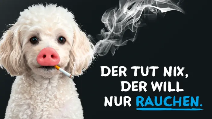 Schweinehund mit Zigarette im Maul