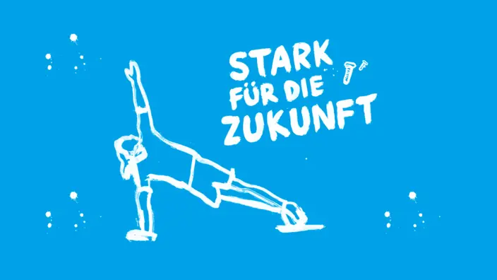 Schriftzug "Stark für die Zukunft" mit Illustration