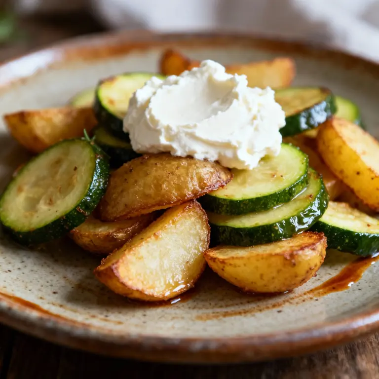 Kartoffel-Zucchini-Pfanne mit Frischkäse-Topping