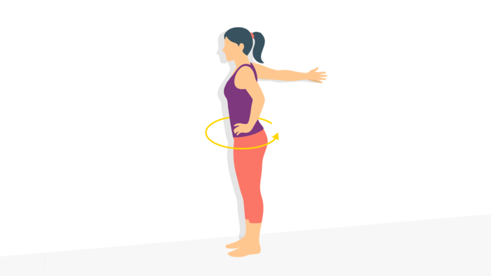 Illustration einer Frau, die ihre Brustmuskulatur dehnt.