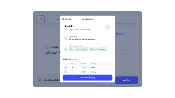 Tablet Screenshot zum Thema Sprachanalyse in der myReha App