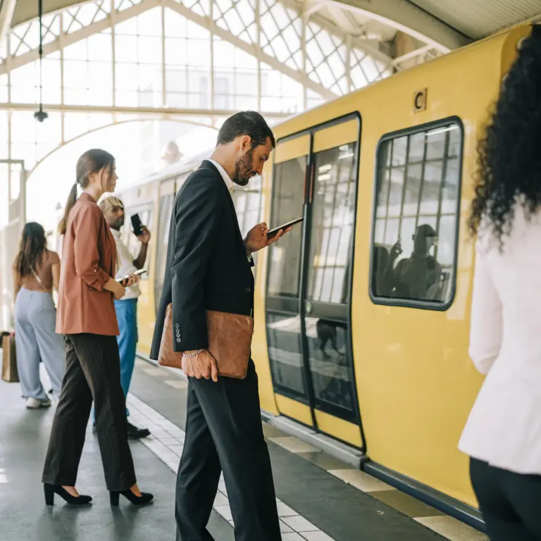 Berufspendler an einer U-Bahn-Haltestelle.