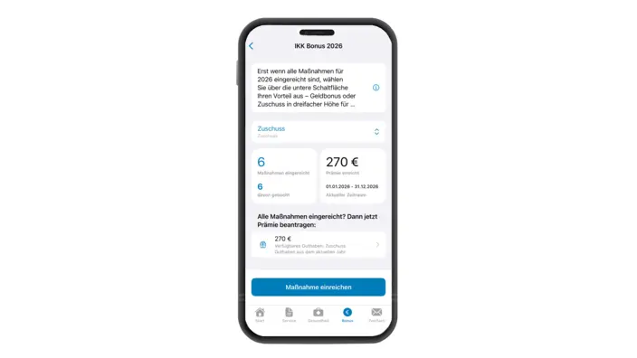 Handyscreen der IKK classic-App mit dem IKK Bonus