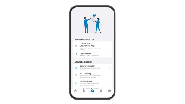 Handyscreen der IKK classic-App mit Gesundheitsangeboten