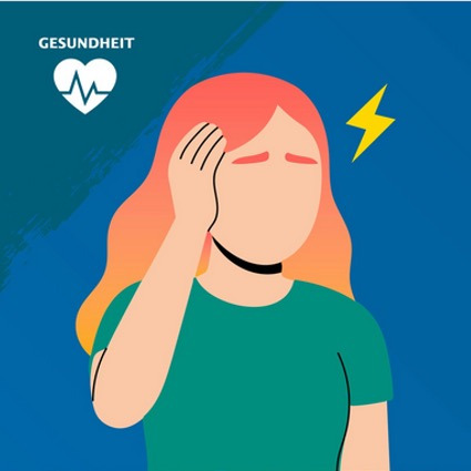 Illustrierte Frau greift sich an den schmerzenden Kopf.