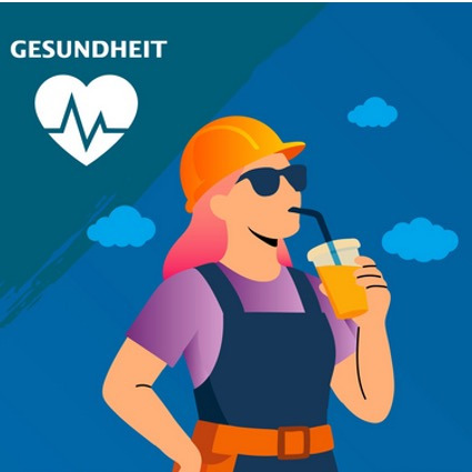 Illustrierte Handwerkerin macht eine Pause und trinkt aus einem Strohhalmbecher.
