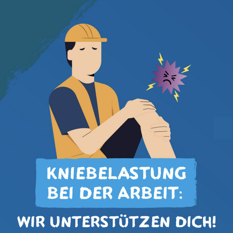 Illustration eines Bauarbeiters der sein schmerzendes Knie festhält. 