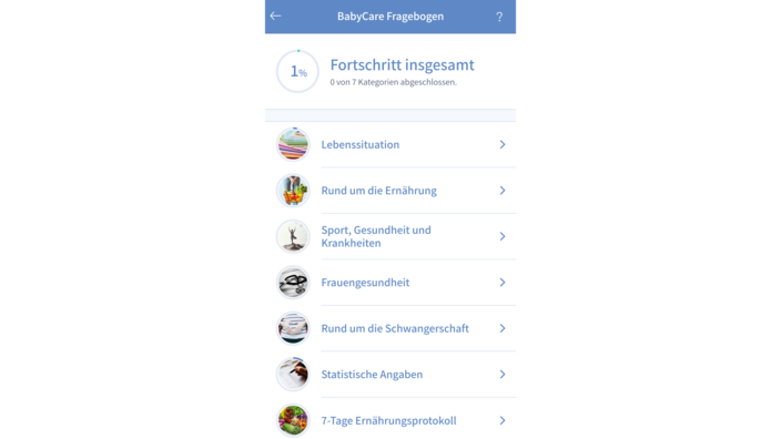 Fragebogen der BabyCare-App