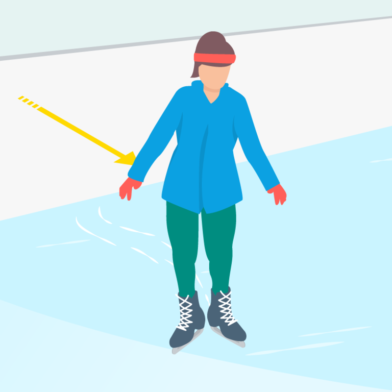 Illustration einer Person, die vorsichtig eisläuft. 